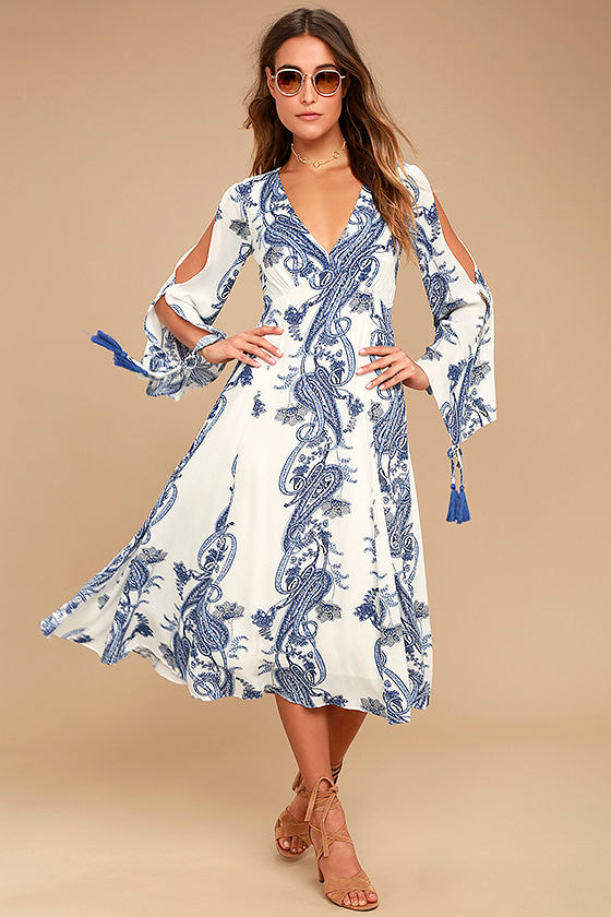 blue white midi dress