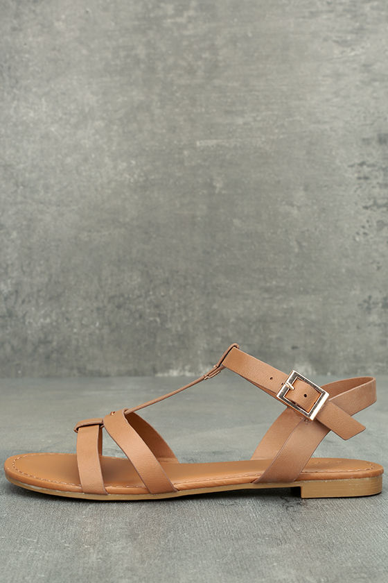 tan flat slip on sandals
