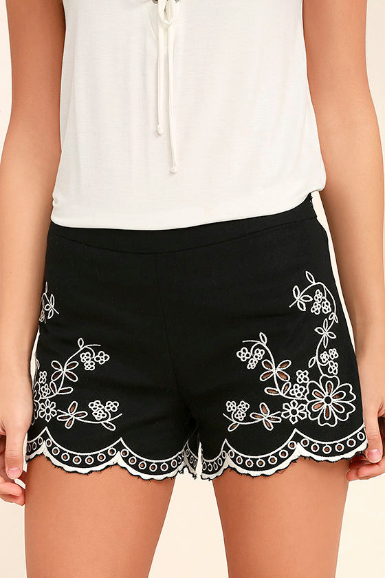 Lookout Point Black Embroidered Shorts 1