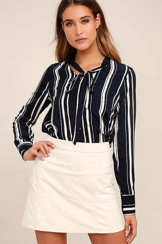 Get Down to Business Navy Blue Striped Long Sleeve Top 1