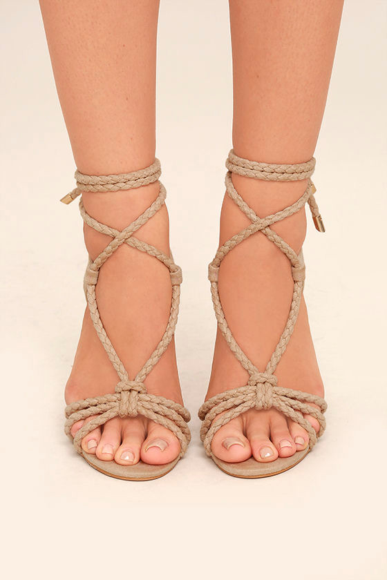 Ophelia Nude Suede Lace-Up Heels 2