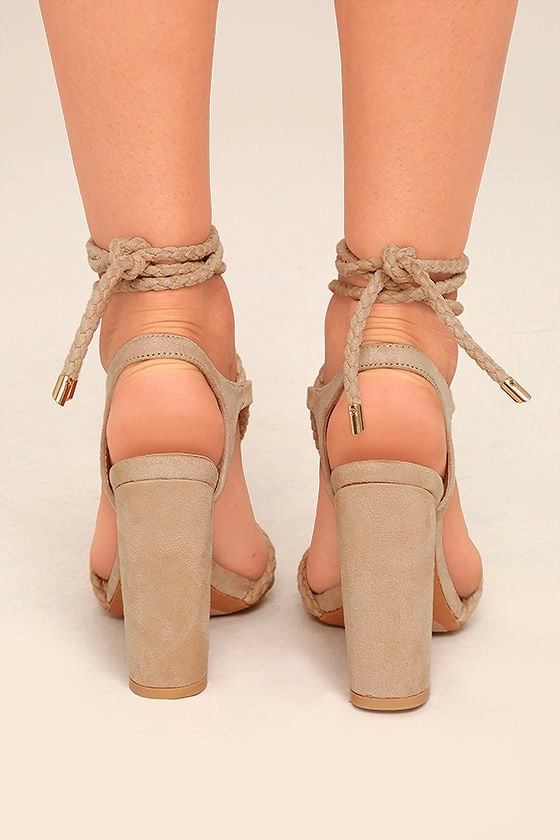 nude lace up block heel sandals