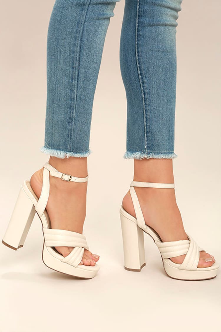 cream heels platform