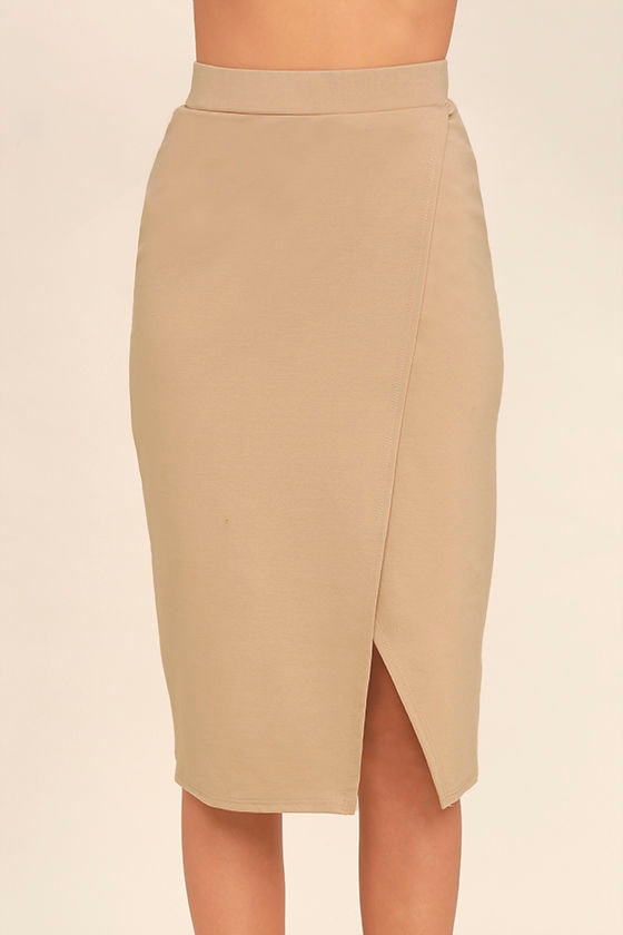 Stylish Beige Skirt - Midi Skirt - Pencil Skirt - Wrap Skirt - $34.00