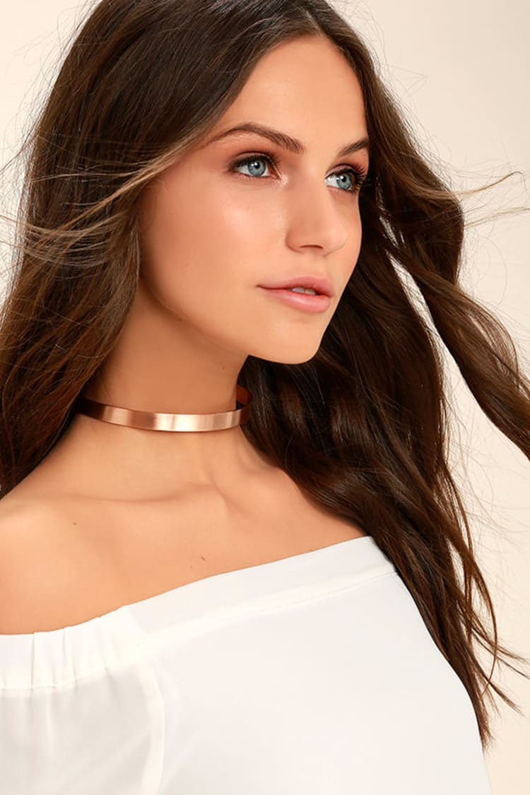 Cool Rose Gold Necklace - Choker Necklace - Collar Necklace $16.00 - Lulus