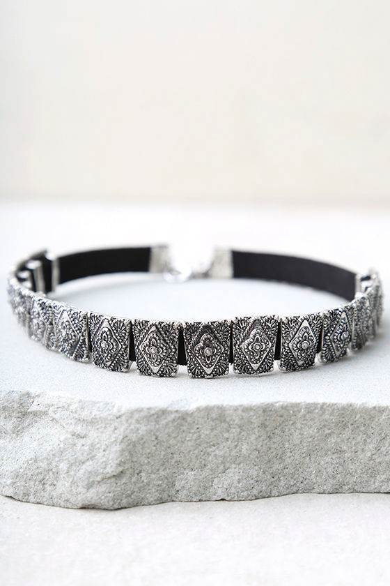 Boho Silver and Black Choker - Engraved Choker - Charm Choker - $19.00 ...