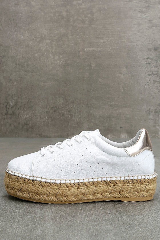 Steven by Steve Madden Pace White and Gold Leather Sneakers 2