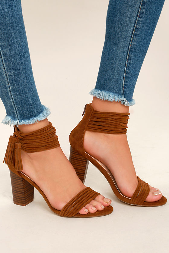 Parvati Tan Suede Ankle Strap Heels