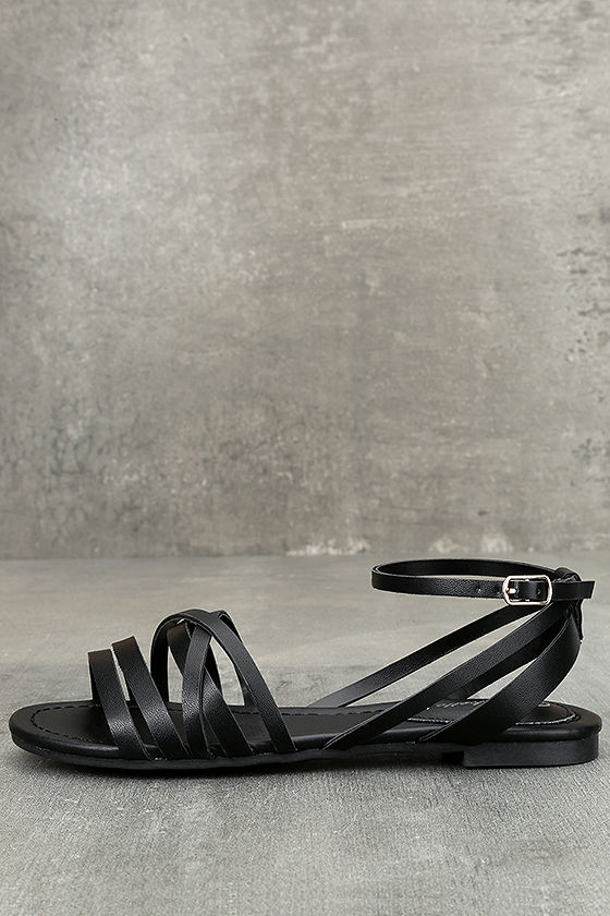 Zoila Black Ankle Strap Flat Sandals 2