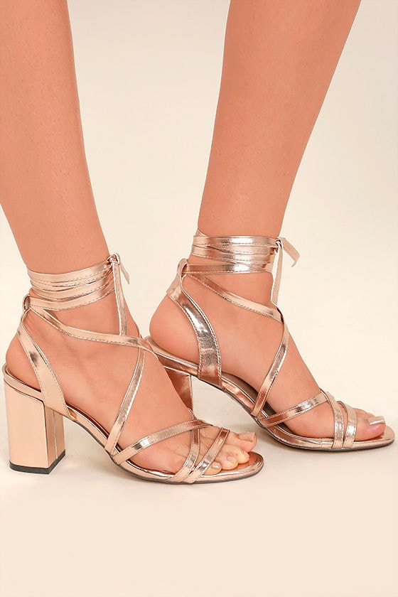 tie up rose gold heels