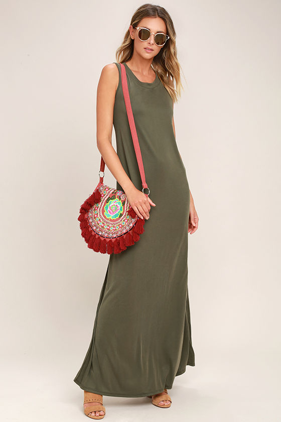 Cute Olive Green Dress Ribbed Knit Dress Sleeveless Dress 49.00