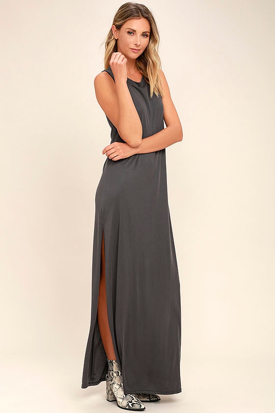 Star Girl Charcoal Grey Maxi Dress
