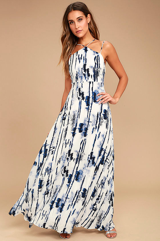 blue and white maxi