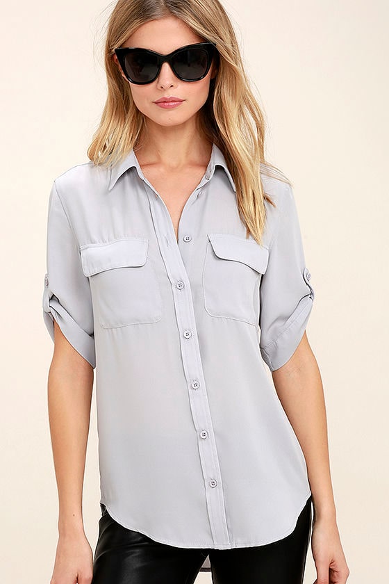 short sleeve grey button up