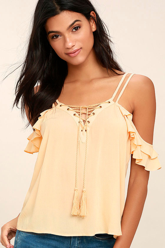 Cute Peach Top - Lace-Up Top - Off-the-Shoulder Top - $32.00 - Lulus