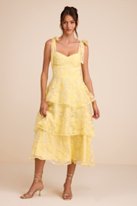Glamorous Sweetie Yellow Burnout Tie-Strap Bustier Midi Dress 2