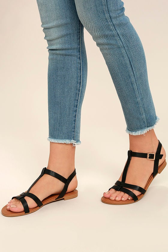 plain black sandals flat