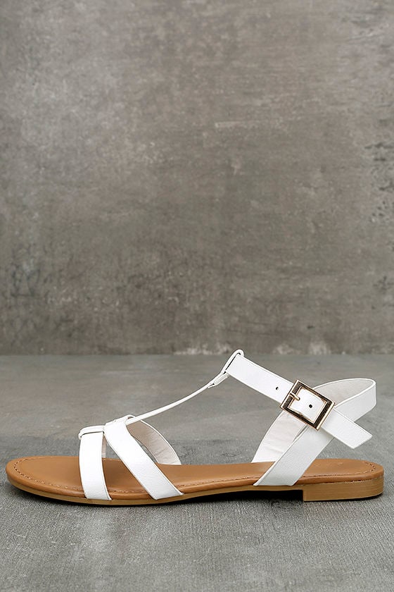 Nia White Flat Sandals