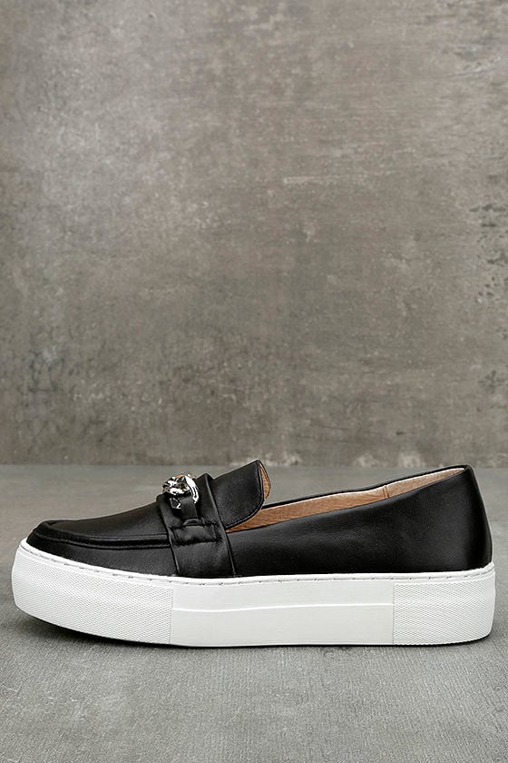 J Slides Piper Black Leather Flatform Loafers