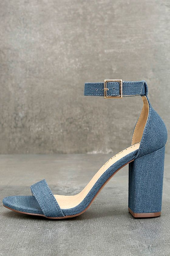 Morela Denim Ankle Strap Heels 2