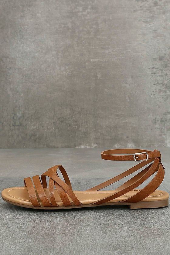 tan ankle strap flat sandals
