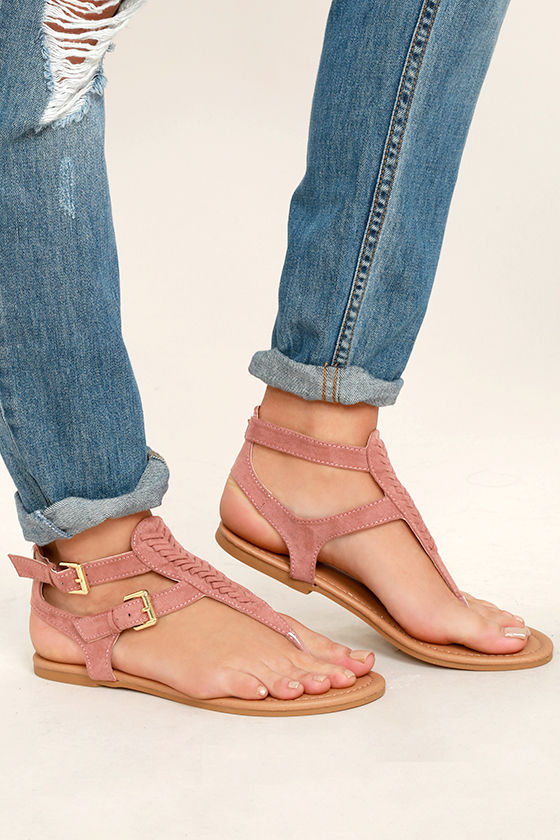 Draya Mauve Suede Flat Sandals 2