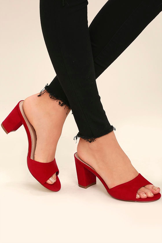 red high heel slides