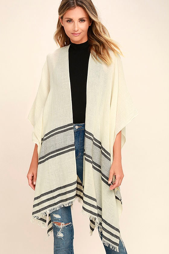 Westward Winds Black and Cream Striped Kimono Scarf 1