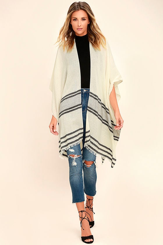 Westward Winds Black and Cream Striped Kimono Scarf 2