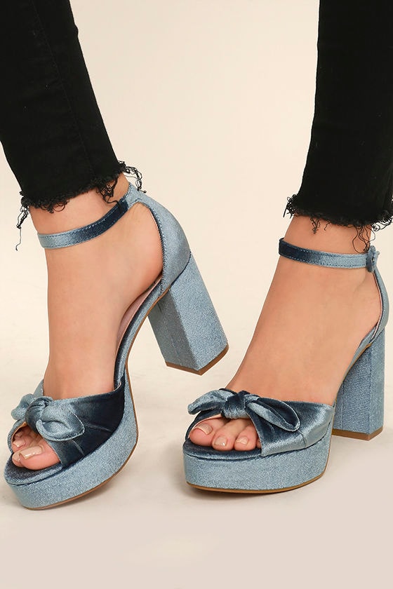 Chinese Laundry Tina Steel Blue Velvet Platform Heels