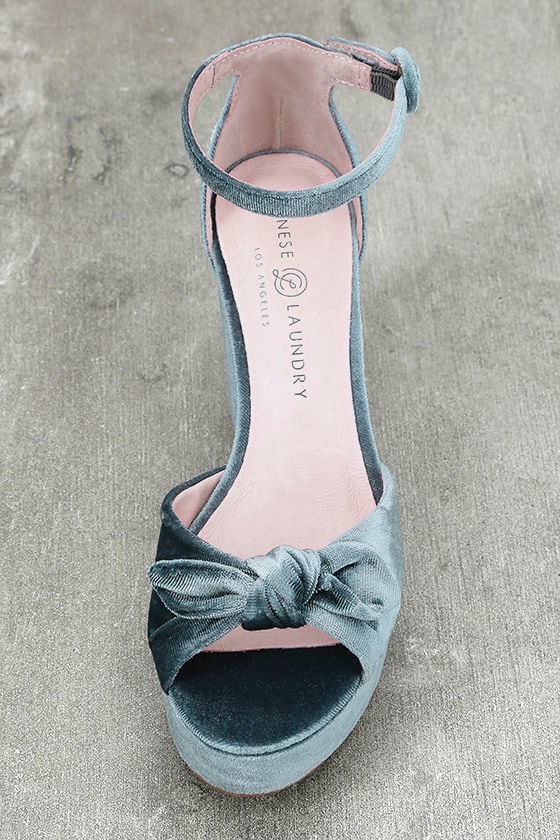 blue velvet platform heels