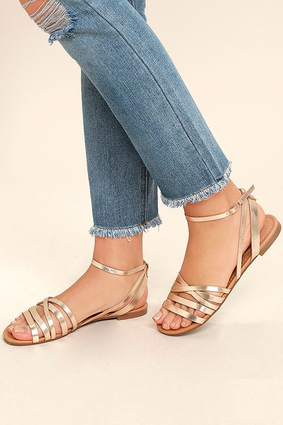 Zoila Champagne Ankle Strap Flat Sandals 2