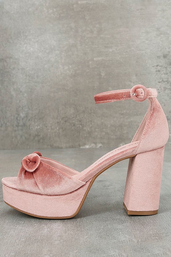 pink velvet platform heels