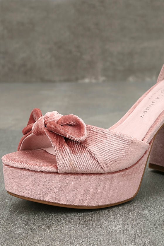 pink velvet platform heels