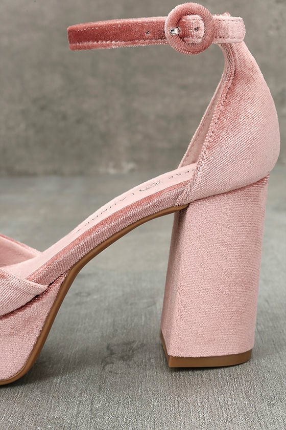 pink velvet platform heels
