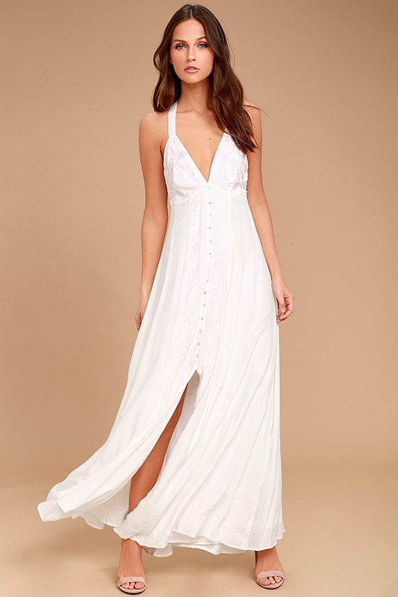 Dainty Darling Blush Pink and White Embroidered Maxi Dress 2