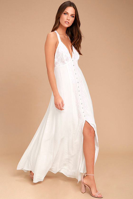 Dainty Darling Blush Pink and White Embroidered Maxi Dress 1