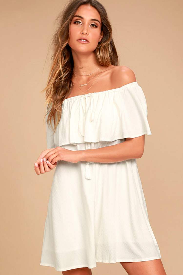 white off shoulder shift dress Cold Shoulder Silk & Cotton Double Face Shift Dress (Women)