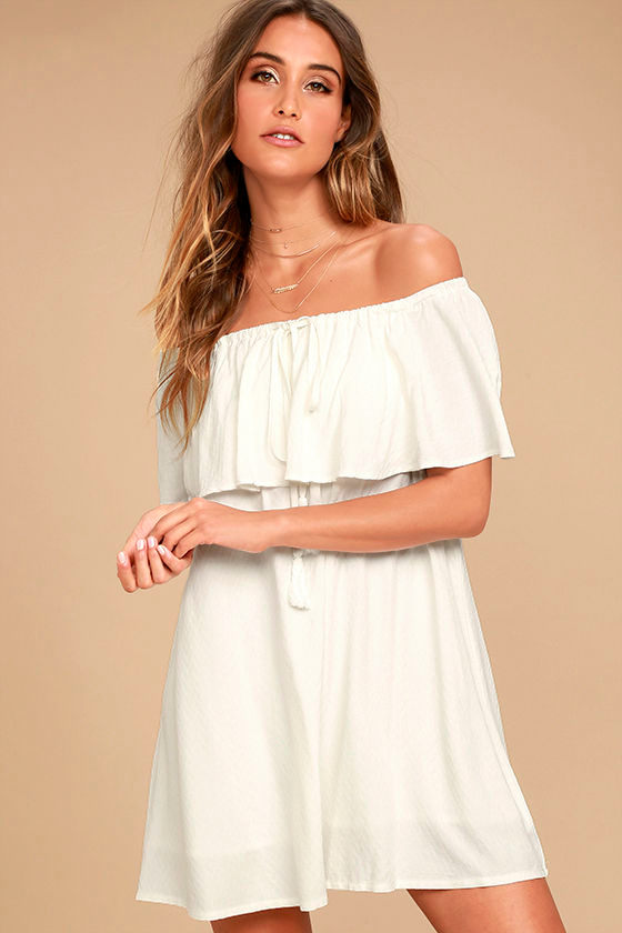 Chic White Dress OfftheShoulder Dress White Shift Dress 64.00