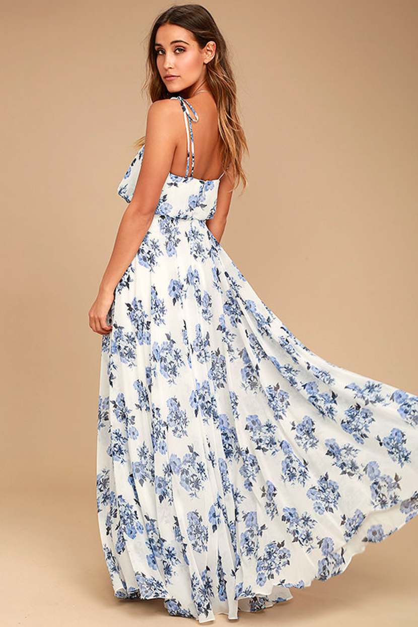 blue dress for baby girl Blue And White Maxi Dress with Strappy Back