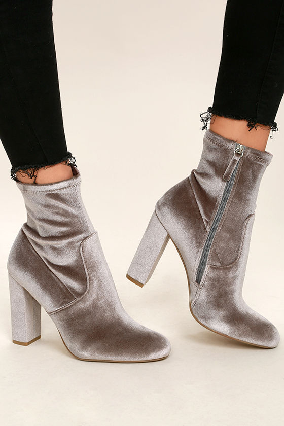 Steve Madden Edit Grey Velvet High Heel Mid-Calf Boots