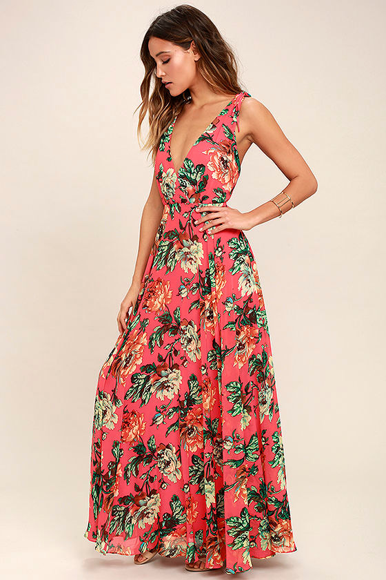 Lovely Coral Red Dress - Floral Print Dress - Maxi Dress - $86.00