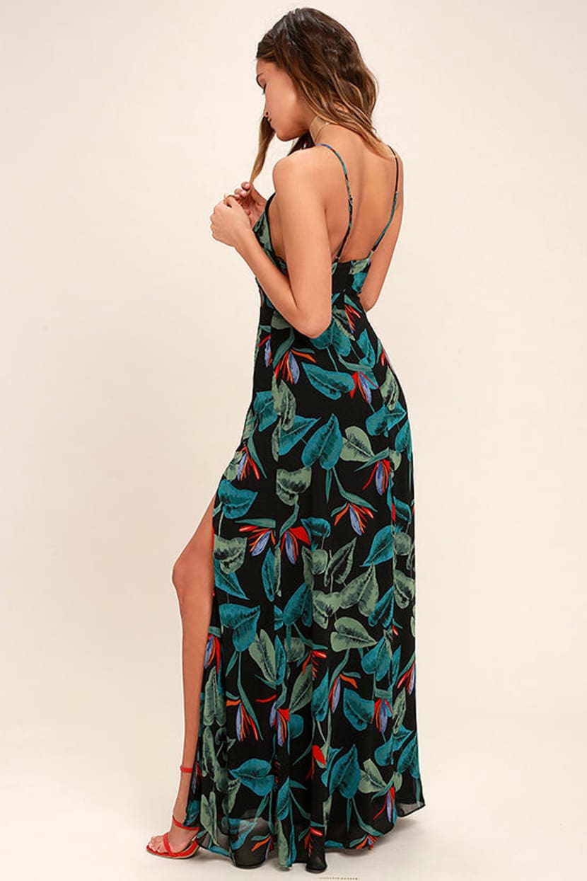 Sexy Black Dress - Floral Print Dress - Maxi Dress - $96.00
