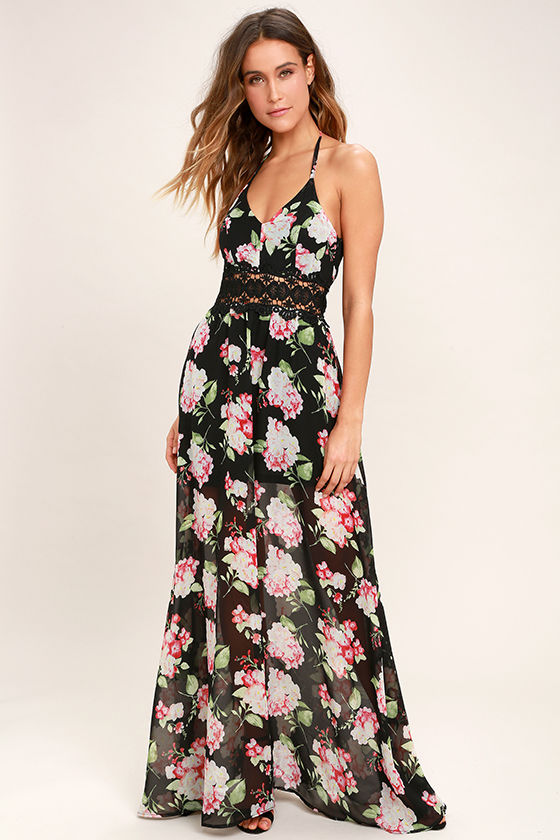 floral print dress black