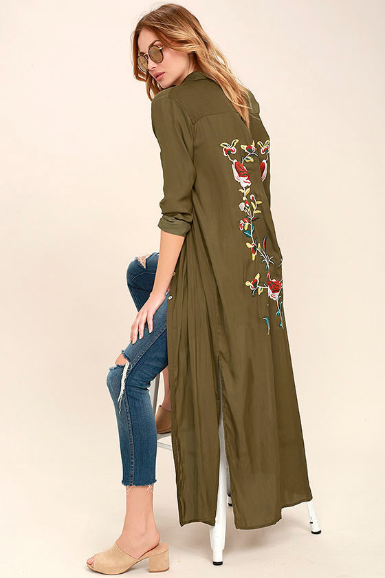 Boho Soul Olive Green Embroidered Maxi Top 1