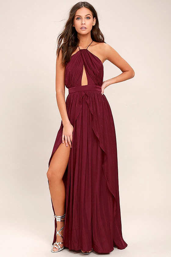 Lovely Burgundy Dress - Maxi Dress - Halter Dress - $94.00 - Lulus