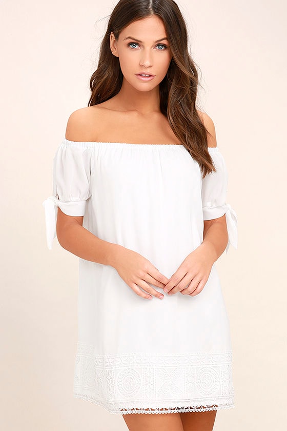 Moment In The Sun White Lace Off-the-Shoulder Dress - Lulus