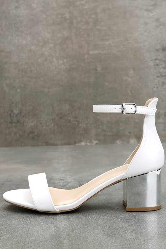Lovely White Heels White Vegan Leather Heels Ankle Strap Heels