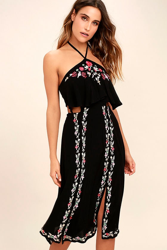 RahiCali Bonfire Black Embroidered Midi Dress 1