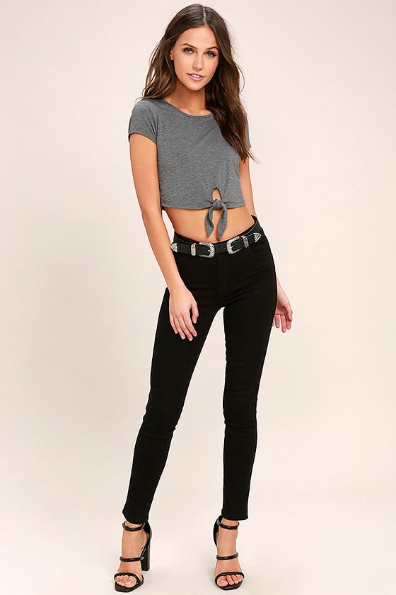 Cozy Crop Top Heather Grey main image 1